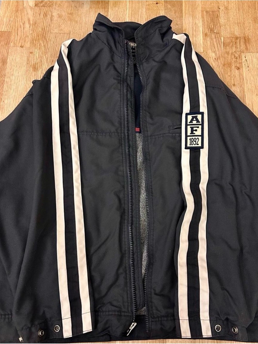 Ambercrombie Blue Vintage Jacket with White Racing Stripes and Lining